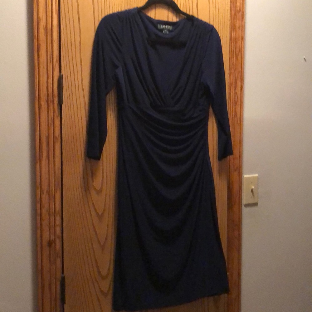 Nave blue dress. Spanks as part of the dress.